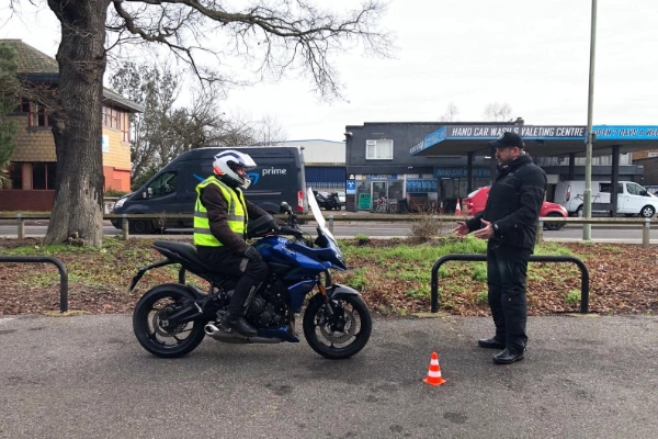 Rider practising slow-speed motorcycle control